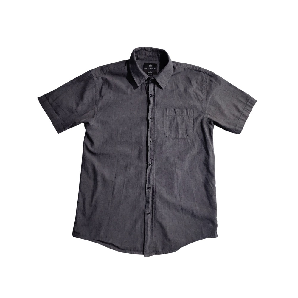 Shouthouse Mens Short Sleeve Button Down Shirt Gray Geometric‎ Print Small